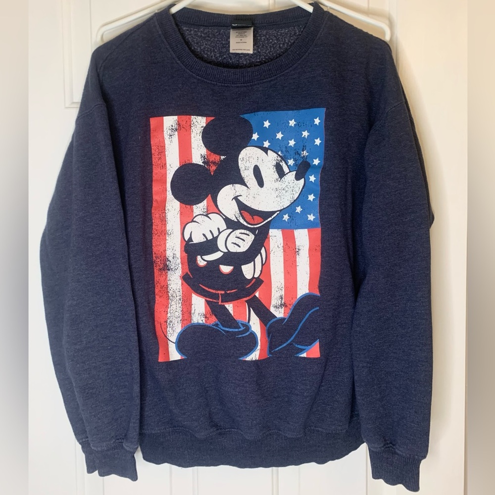 Navy Blue Mickey Mouse Sweatshirt American USA Patriotic Vintage Women’s Medium